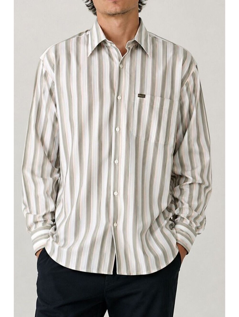 Façonnable Mens XL Vintage Y2K Multicolor Striped 100% Cotton Button Up Shirt